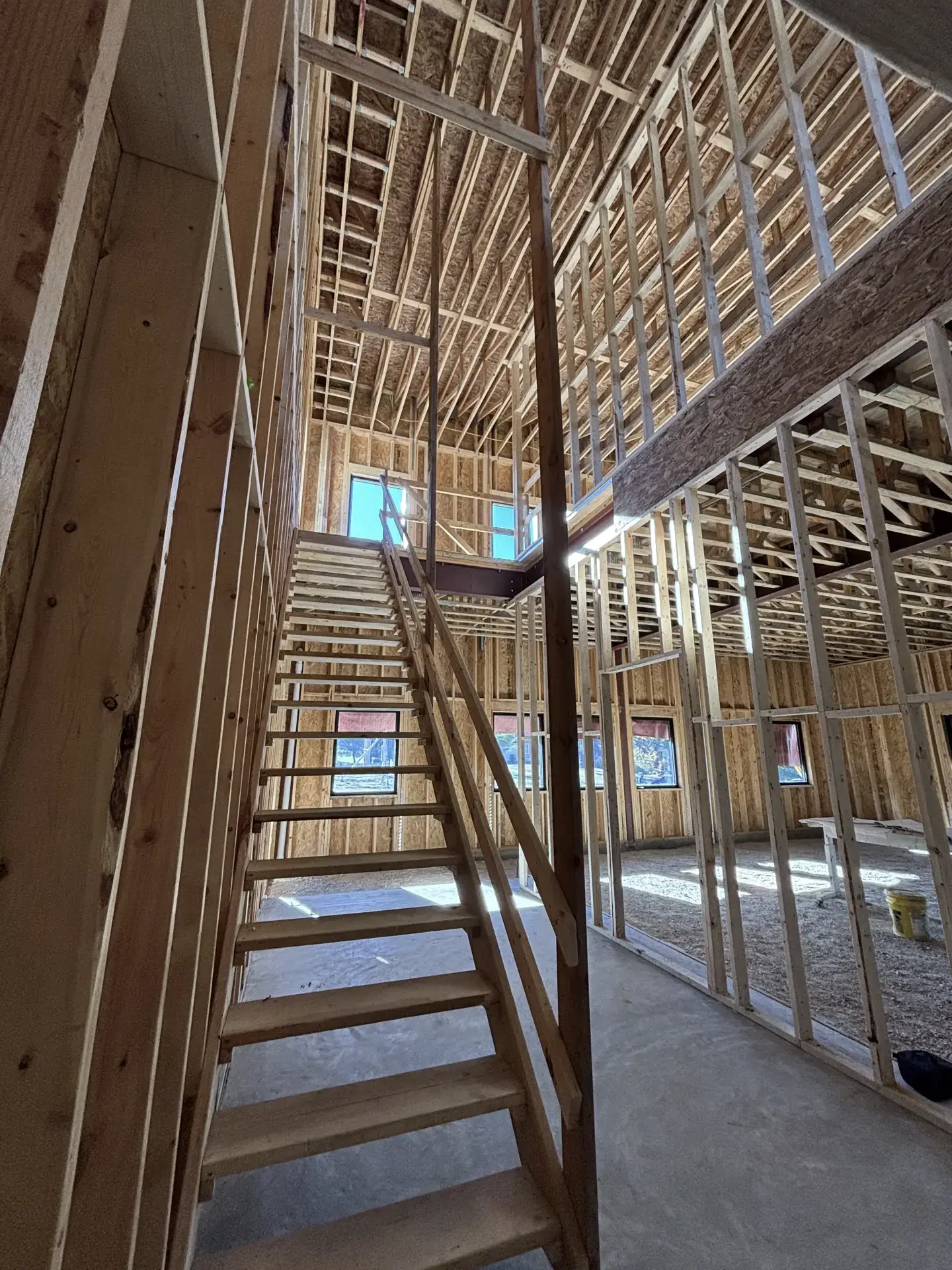 Multi-story framing upward view